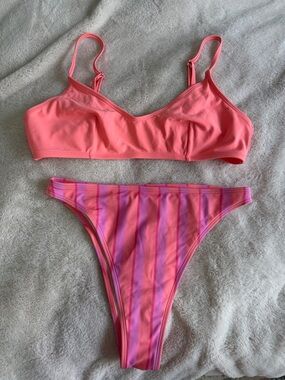 Cupshe Coral Pink Striped Bikini Two-Piece